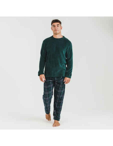 Pijama coral hombre Cuadro Welo verde pijamas-largos-hombre