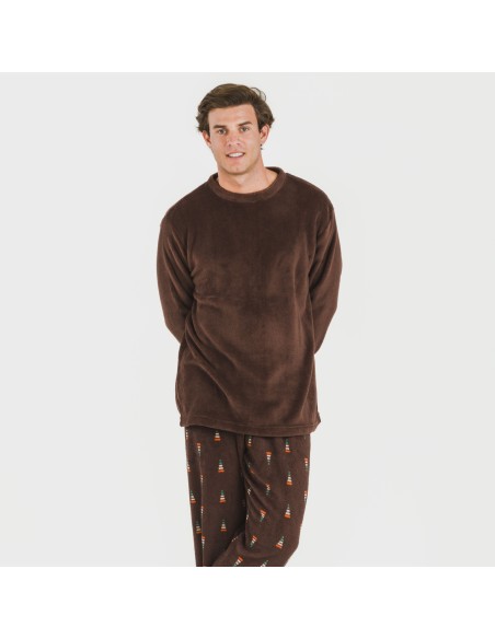 Pijama coral hombre Pelayo marrón pijamas-largos-hombre