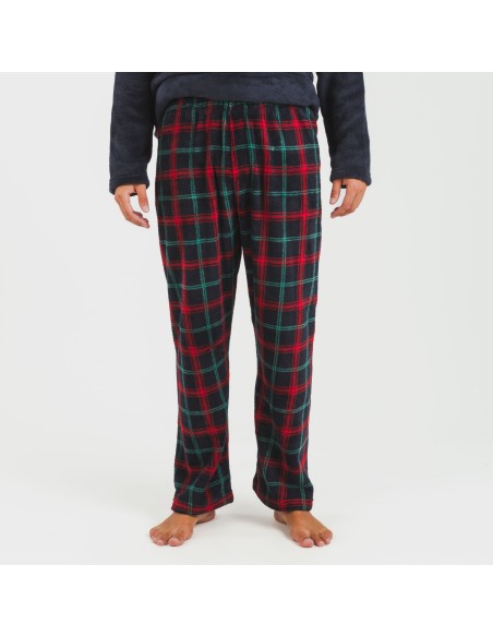 Pijama coral hombre Cuadro Roman azul marino pijamas-largos-hombre