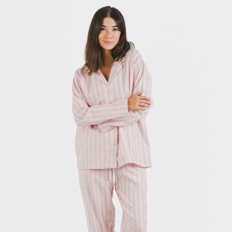 Pijama franela con solapa mujer Raya Marsella rosa pijamas-de-invierno-de-mujer