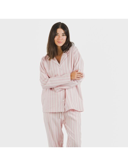 Pijama franela con solapa mujer Raya Marsella rosa pijamas-de-invierno-de-mujer