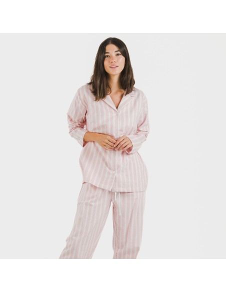 Pijama franela con solapa mujer Raya Marsella rosa pijamas-de-invierno-de-mujer