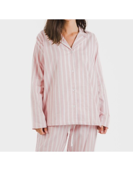 Pijama franela con solapa mujer Raya Marsella rosa pijamas-de-invierno-de-mujer