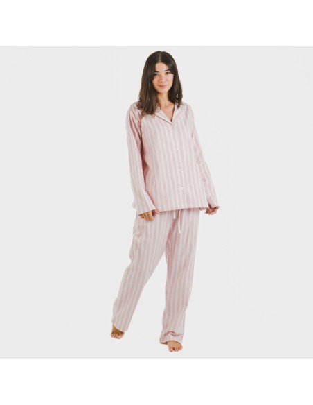 Pijama franela con solapa mujer Raya Marsella rosa pijamas-de-invierno-de-mujer