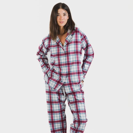 Pijama franela con solapa mujer Cuadro Dalis berenjena pijamas-de-invierno-de-mujer