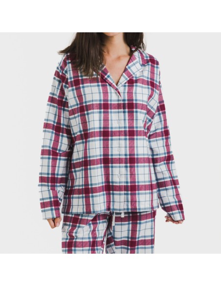 Pijama franela con solapa mujer Cuadro Dalis berenjena pijamas-de-invierno-de-mujer