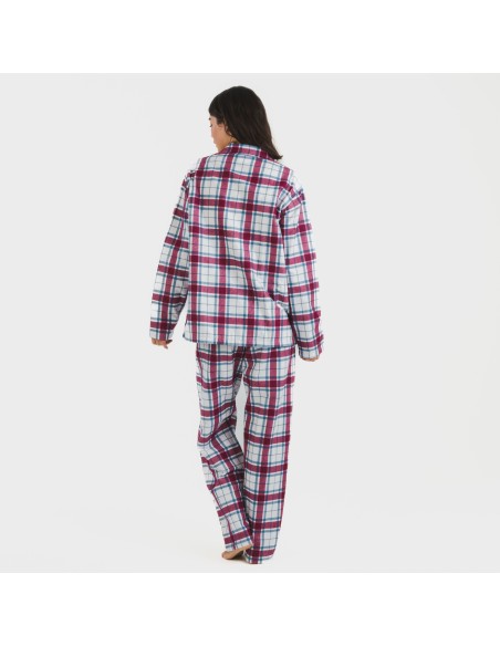 Pijama franela con solapa mujer Cuadro Dalis berenjena pijamas-de-invierno-de-mujer