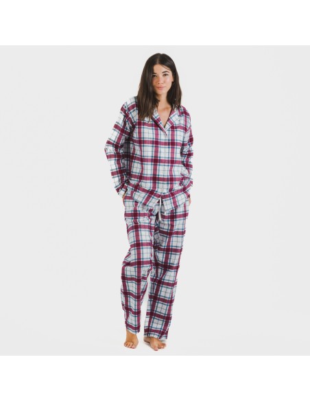 Pijama franela con solapa mujer Cuadro Dalis berenjena pijamas-de-invierno-de-mujer