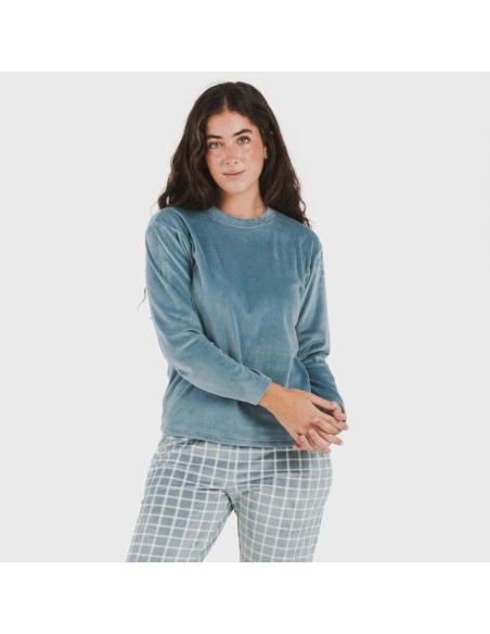 Pijama terciopelo Cuadro Roberto indigo pijamas-de-invierno-de-mujer