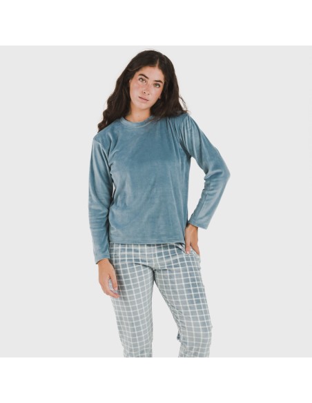 Pijama terciopelo Cuadro Roberto indigo pijamas-de-invierno-de-mujer