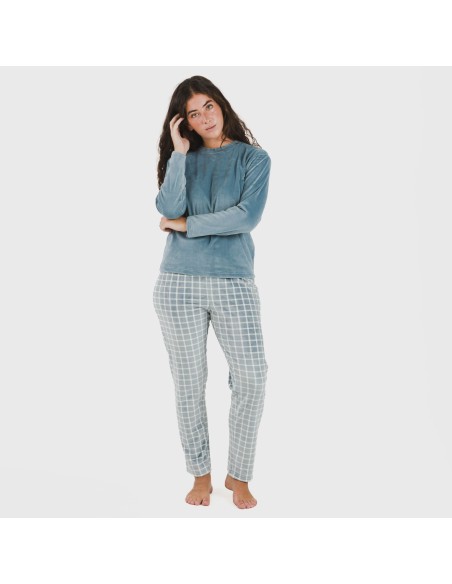 Pijama terciopelo Cuadro Roberto indigo pijamas-de-invierno-de-mujer