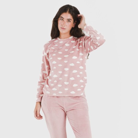 Pijama terciopelo Nubecita rosa palo pijamas-de-invierno-de-mujer