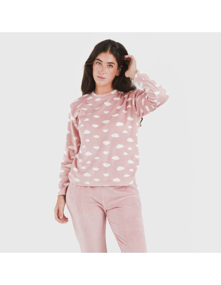 Pijama terciopelo Nubecita rosa palo pijamas-de-invierno-de-mujer