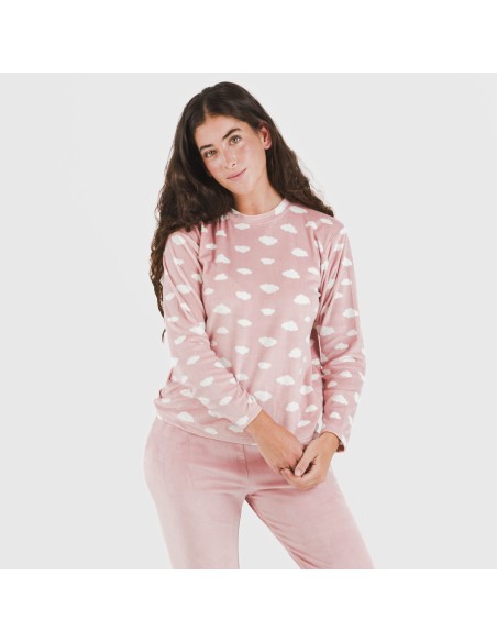 Pijama terciopelo Nubecita rosa palo pijamas-de-invierno-de-mujer