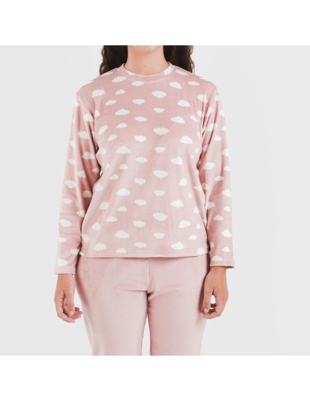 Pijama terciopelo Nubecita rosa palo pijamas-de-invierno-de-mujer