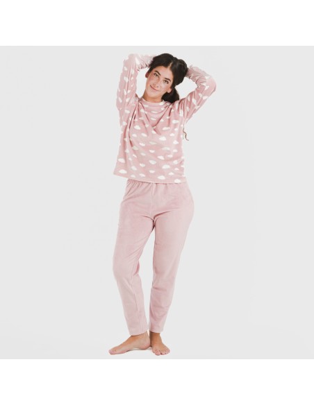 Pijama terciopelo Nubecita rosa palo pijamas-de-invierno-de-mujer