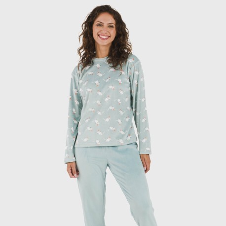 Pijama terciopelo Seasonal agua marina pijamas-de-invierno-de-mujer