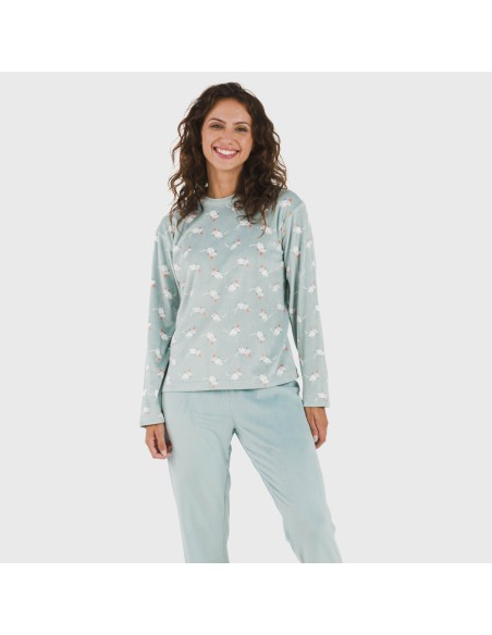 Pijama terciopelo Seasonal agua marina pijamas-de-invierno-de-mujer