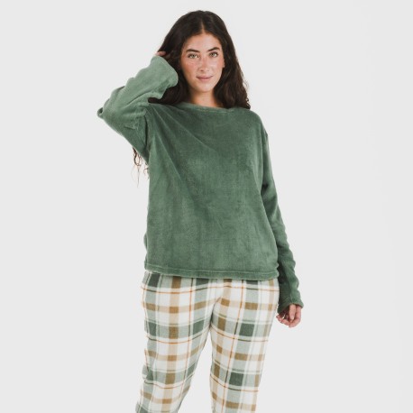 Pijama coral Cuadro Noric verde pijamas-de-invierno-de-mujer