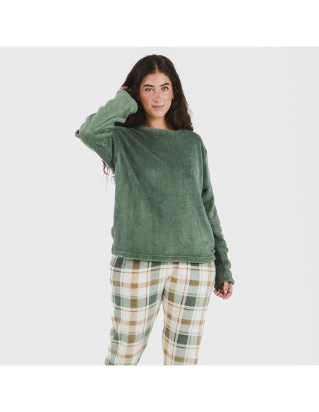 Pijama coral Cuadro Noric verde pijamas-de-invierno-de-mujer