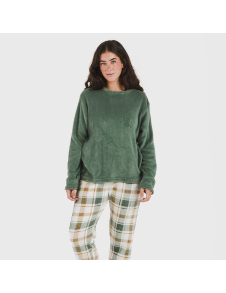 Pijama coral Cuadro Noric verde pijamas-de-invierno-de-mujer