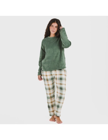 Pijama coral Cuadro Noric verde pijamas-de-invierno-de-mujer