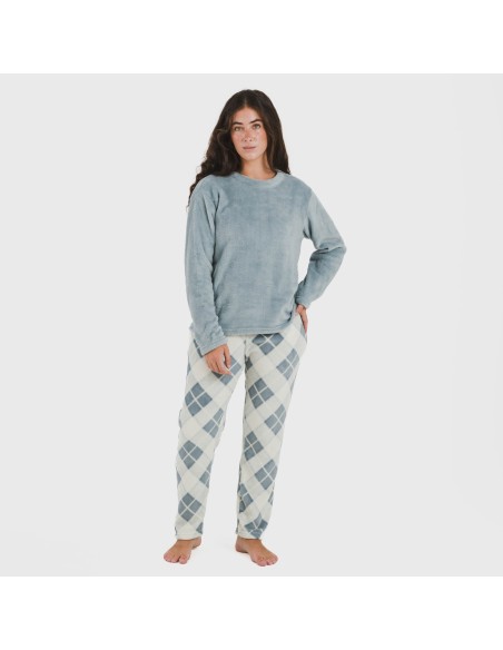 Pijama coral Cuadro Guima indigo pijamas-de-invierno-de-mujer