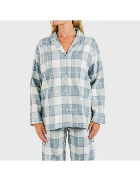 Pijama franela con solapa mujer Cuadro Guima indigo pijamas-de-invierno-de-mujer