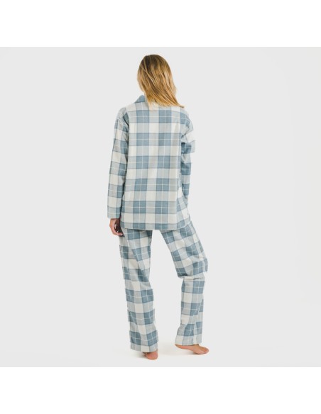 Pijama franela con solapa mujer Cuadro Guima indigo pijamas-de-invierno-de-mujer