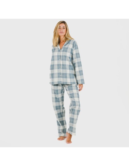 Pijama franela con solapa mujer Cuadro Guima indigo pijamas-de-invierno-de-mujer