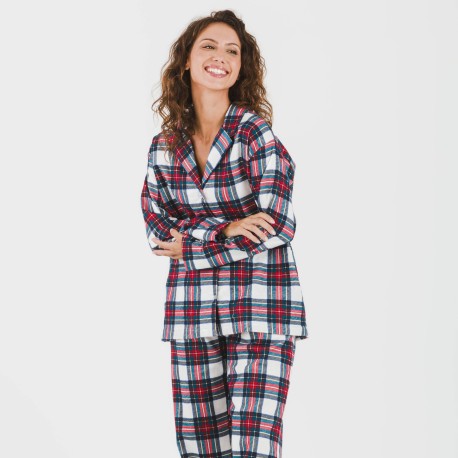 Pijama franela con solapa mujer Cuadro Celestia pijamas-de-invierno-de-mujer