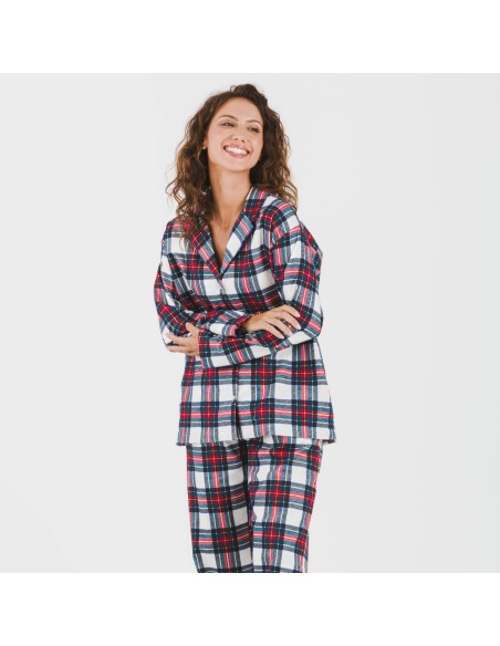 Pijama franela con solapa mujer Cuadro Celestia pijamas-de-invierno-de-mujer