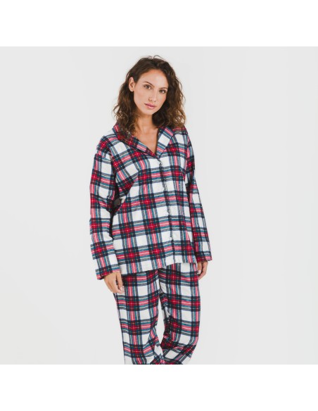 Pijama franela con solapa mujer Cuadro Celestia pijamas-de-invierno-de-mujer