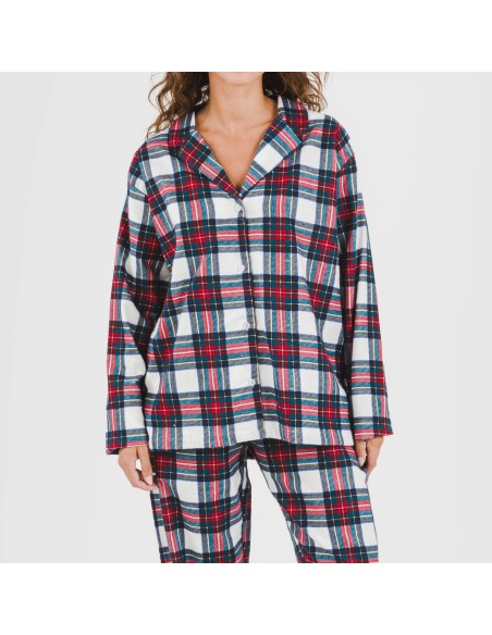 Pijama franela con solapa mujer Cuadro Celestia pijamas-de-invierno-de-mujer