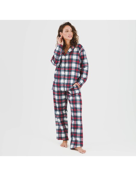 Pijama franela con solapa mujer Cuadro Celestia pijamas-de-invierno-de-mujer