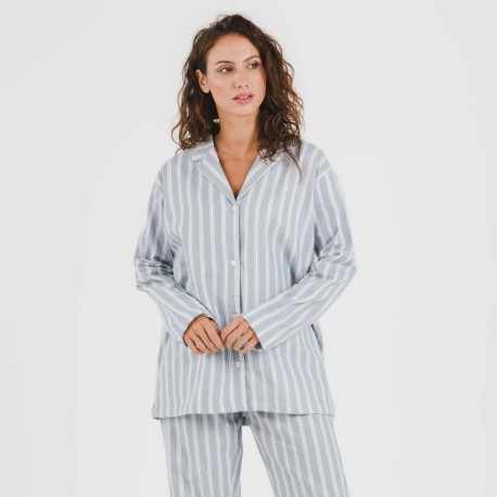 Pijama franela con solapa mujer Raya Marsella indigo pijamas-de-invierno-de-mujer