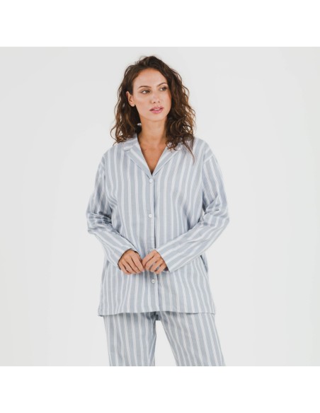 Pijama franela con solapa mujer Raya Marsella indigo pijamas-de-invierno-de-mujer