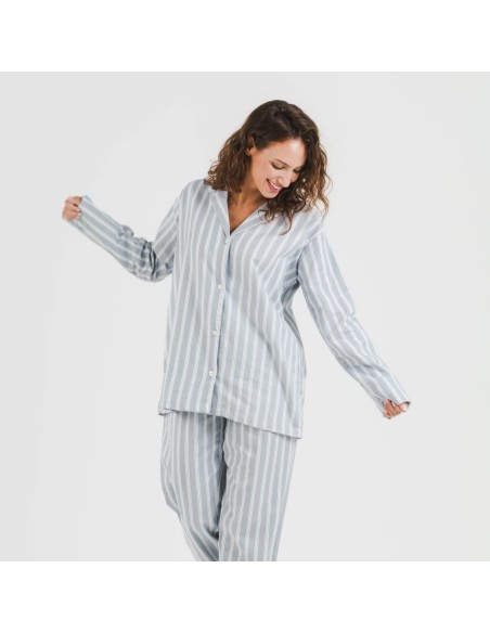 Pijama franela con solapa mujer Raya Marsella indigo pijamas-de-invierno-de-mujer