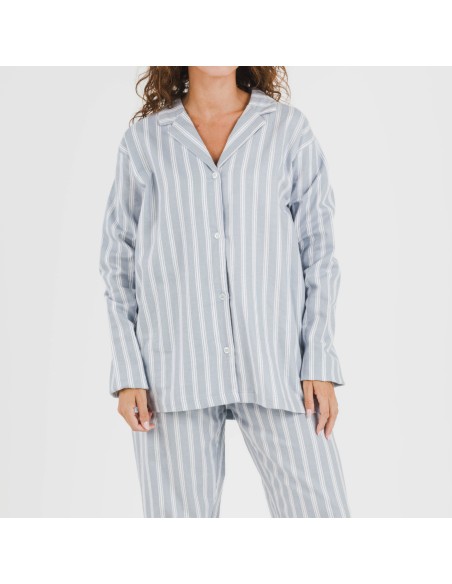 Pijama franela con solapa mujer Raya Marsella indigo pijamas-de-invierno-de-mujer