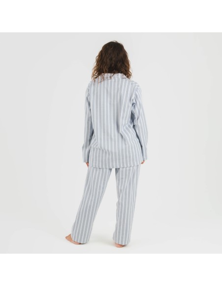 Pijama franela con solapa mujer Raya Marsella indigo pijamas-de-invierno-de-mujer