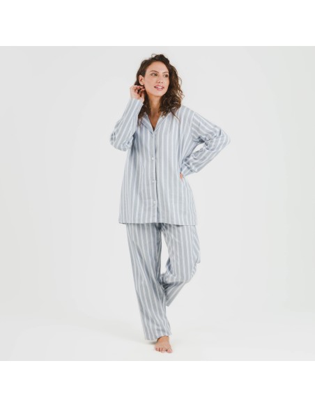 Pijama franela con solapa mujer Raya Marsella indigo pijamas-de-invierno-de-mujer