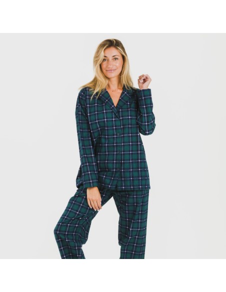 Pijama franela con solapa mujer Cuadro Ruz verde pijamas-de-invierno-de-mujer