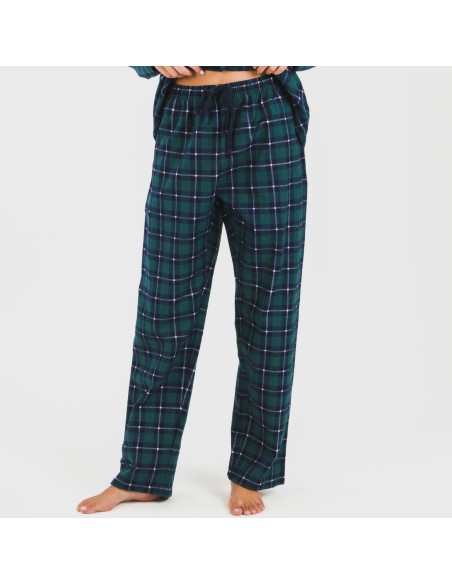 Pijama franela con solapa mujer Cuadro Ruz verde pijamas-de-invierno-de-mujer