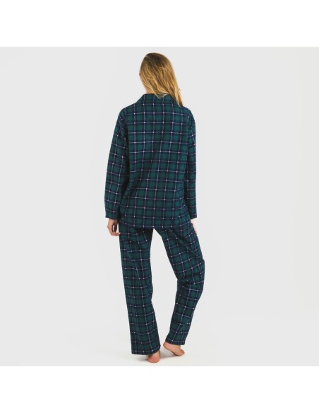 Pijama franela con solapa mujer Cuadro Ruz verde pijamas-de-invierno-de-mujer