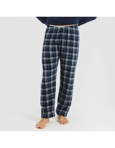 Pijama coral hombre Cuadro Brais azul marino pijamas-largos-hombre