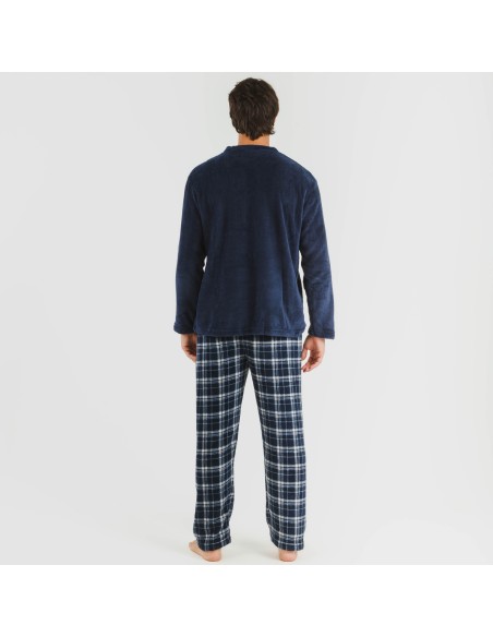 Pijama coral hombre Cuadro Brais azul marino pijamas-largos-hombre