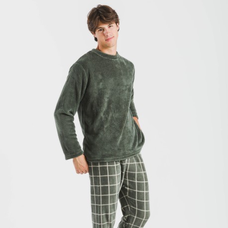 Pijama coral hombre Cuadro Andino verde caceria pijamas-largos-hombre