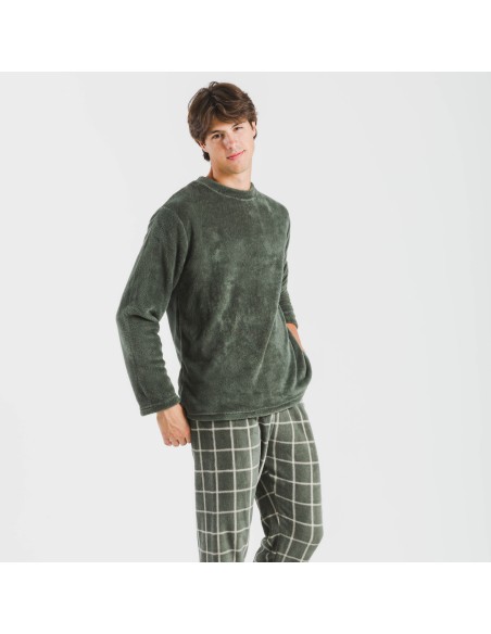 Pijama coral hombre Cuadro Andino verde caceria pijamas-largos-hombre