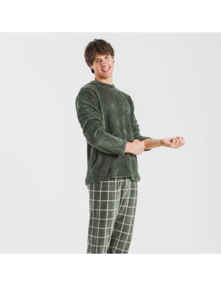 Pijama coral hombre Cuadro Andino verde caceria pijamas-largos-hombre