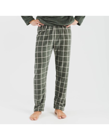 Pijama coral hombre Cuadro Andino verde caceria pijamas-largos-hombre